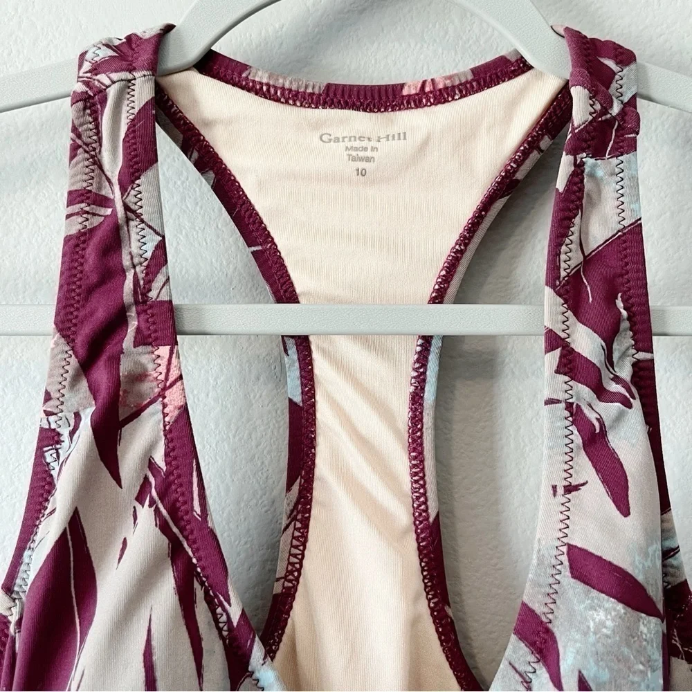 Garnet Hill Tropical Print Ruched Racerback Tankini Swim Top Size 10 Beach